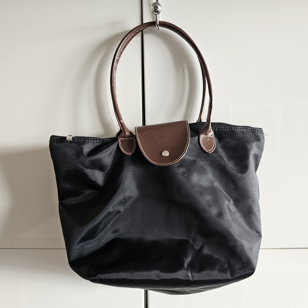 Plain Black Nylon Tote
